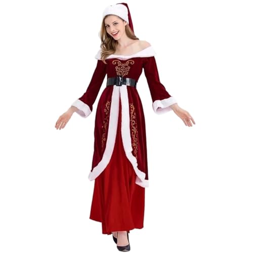 Weihnachtsmannkostüm Weihnachtsmann-Kostüm, Rot, Deluxe-Samt, Weihnachtskostüme, Familienpaare, Weihnachtsmann-Kostüme, Cosplay, Weihnachtskleidung, Erwachsene, Kleid, Damen-Set Santa Claus(XXXXL,Ladi von LMRHT