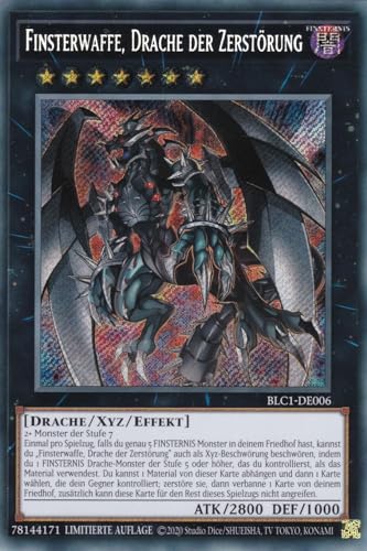 BLC1-DE006 - Finsterwaffe, Drache der Zerstörung - Secret Rare - 1. Auflage - DEUTSCH - Battles of Legends: Chapter 1 - mit LMS Trading Fieldcenter-Karte Yugioh von LMS Trading