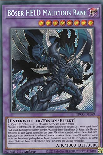 BROL-DE069 - Böser HELD Malicious Bane - Secret Rare - 1. Auflage - Deutsch - Brothers of Legend - mit LMS Trading Fieldcenter-Karte Yugioh von LMS Trading