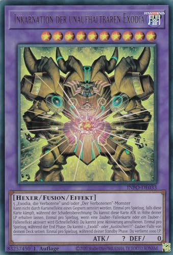 INFO-DE033 - Inkarnation der Unaufhaltbaren Exodia - Ultra Rare - Deutsch - 1. Auflage - The Infinite Forbidden - mit LMS Trading Fieldcenter-Karte Yugioh von LMS Trading