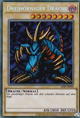 LOB-DE000 - Dreihörniger Drache - Secret Rare - Reprint - Deutsch - Legend of Blue Eyes White Dragon (25th Anniversary Edition) - mit LMS Trading Fieldcenter-Karte Yugioh von LMS Trading