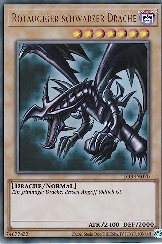 LOB-DE070 - Rotäugiger schwarzer Drache - Ultra Rare - Reprint - Deutsch - Legend of Blue Eyes White Dragon (25th Anniversary Edition) - mit LMS Trading Fieldcenter-Karte Yugioh von LMS Trading