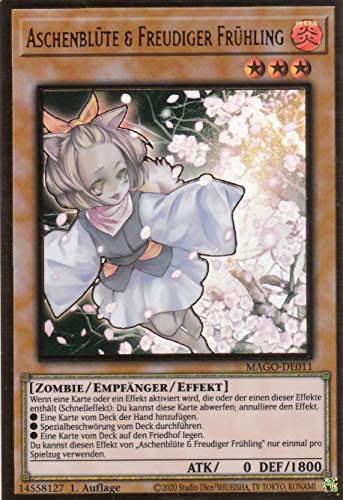 MAGO-DE011 - Aschenblüte & Freudiger Frühling (V.1 - Gold Rare) - Premium Gold Rare - Reprint - Deutsch - Maximum Gold - mit LMS Trading Fieldcenter-Karte Yugioh von LMS Trading