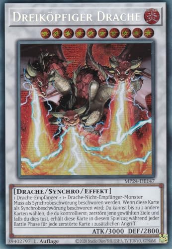 MP24-DE147 - Dreiköpfiger Drache - Secret Rare - Deutsch - 1. Auflage - 25th Anniversary Tin: Dueling Mirrores - mit LMS Trading Fieldcenter-Karte Yugioh von LMS Trading