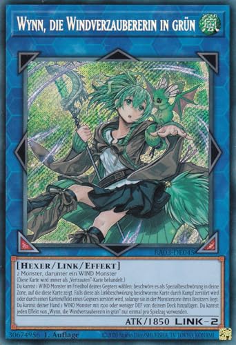 RA03-DE045 - Wynn, die Windverzaubererin in grün - Secret Rare - Deutsch - 1. Auflage - Quarter Century Bonanza - mit LMS Trading Fieldcenter-Karte Yugioh von LMS Trading