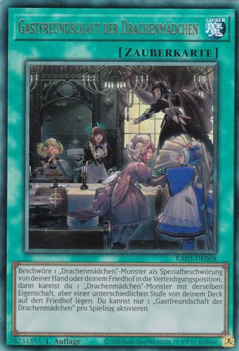 RA03-DE068 - Gastfreundschaft der Drachenmädchen - Ultimate Rare - Deutsch - 1. Auflage - Quarter Century Bonanza - mit LMS Trading Fieldcenter-Karte Yugioh von LMS Trading