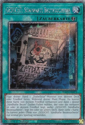 RA03-DE074 - GESUCHT: Sündhafte Beutesucherin - Platinum Secret Rare - Deutsch - 1. Auflage - Quarter Century Bonanza - mit LMS Trading Fieldcenter-Karte Yugioh von LMS Trading