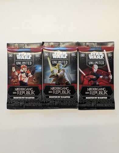 Star Wars: Unlimited - Niedergang der Republik - 3 Booster (mit jeweils 16 Karten pro Booster) - Deutsch - Originalverpackt - Trading Card Game - mit LMS Trading Grußkarte von LMS Trading