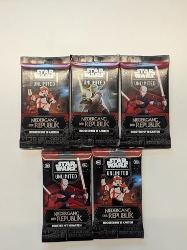 Star Wars: Unlimited - Niedergang der Republik - 5 Booster (mit jeweils 16 Karten pro Booster) - Deutsch - Originalverpackt - Trading Card Game - mit LMS Trading Grußkarte von LMS Trading