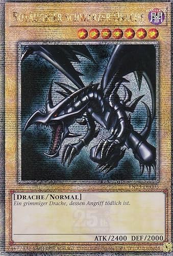 TN23-DE003 - Rotäugiger schwarzer Drache - Quarter Century Secret Rare - Deutsch - Limitierte Auflage - 25th Anniversary Tin: Dueling Heroes Einzelkarten - mit LMS Trading Fieldcenter-Karte von LMS Trading