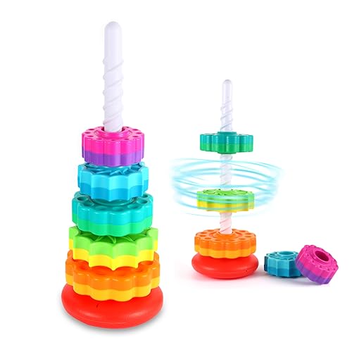 Spinning Stapelspielzeug Regenbogen Turm, Kinder stapelbares Spinning Spielzeug, Pädagogisches Spielzeug für Kleinkinder 1-3, Starker ABS Kunststoff, Farbe-Form-Erkennung, baut sensorisch für Motor von LMTNNB