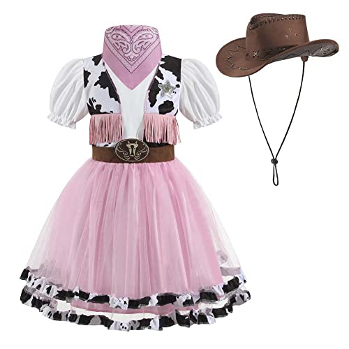 LMYOVE - Halloween-Cowgirl-Kostüm für Mädchen, Rollenspiel, Party-Kostüm für Kinder (XL, Rosa und Weiß) von LMYOVE