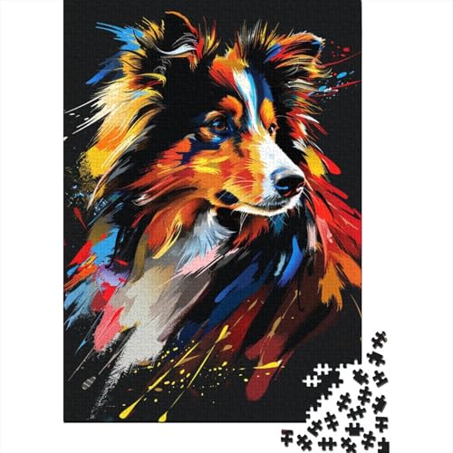 1000-teiliges Collie-Hunde-Kunst-Puzzle für Erwachsene und Teenager, Holzpuzzle, 1000 Teile (75 x 50 cm) von LMYmoney