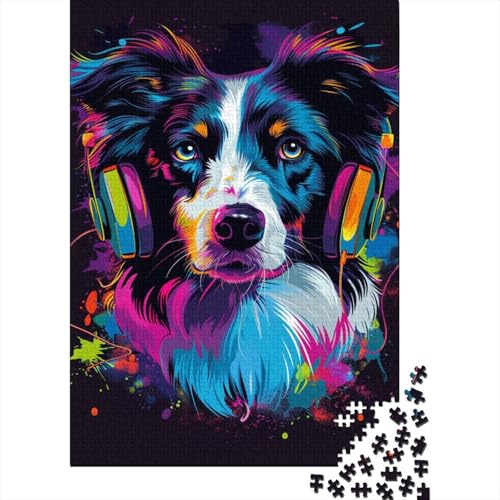 1000-teiliges DJ Neon Border Collie-Puzzle für Kinder, Holzpuzzle für Kinder und Jugendliche, Lernpuzzle 1000 Teile (75 x 50 cm) von LMYmoney