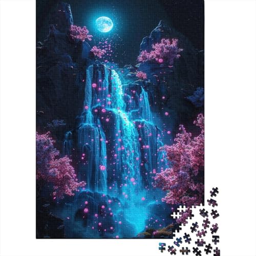 1000-teiliges Kirschblüten-Wasserfall-Puzzle für Erwachsene und Teenager. Holzpuzzle für Familienspaß und Spieleabend. 1000 Teile (75 x 50 cm) von LMYmoney