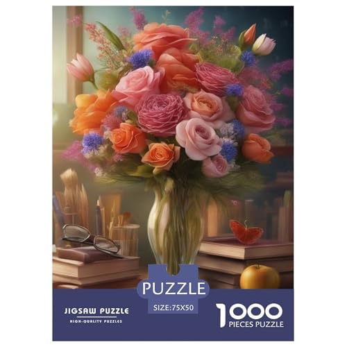 1000-teiliges Kunst-Blumen-Puzzle für Erwachsene, Holzpuzzle, Lernspiel für Erwachsene Teenager, 1000 Stück (75 x 50 cm) von LMYmoney