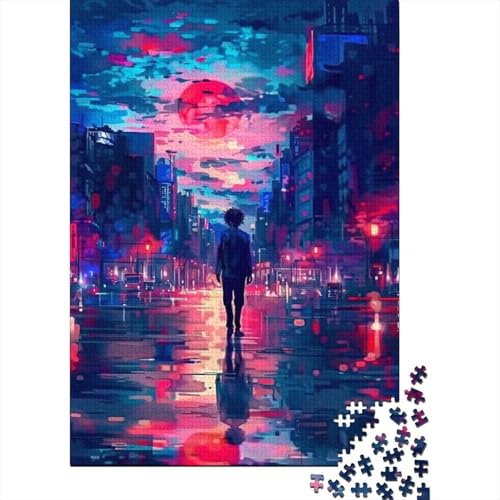 1000-teiliges Neon-City-Puzzle für Erwachsene Teenager, Holzpuzzle für Familienspaß und Spieleabend, 1000 Teile (75 x 50 cm) von LMYmoney