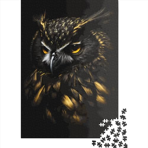 1000-teiliges Puzzle „Eule in Schwarz und Gold“ für Kinder, Holzpuzzles, Holzpuzzles für Kinder und Jugendliche ab 12 Jahren, 1000 Teile (75 x 50 cm) von LMYmoney