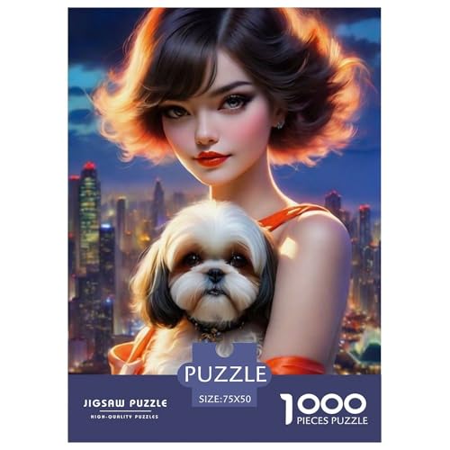 1000-teiliges Puzzle für Erwachsene mit Tierkunst und Hund, Holzpuzzle für Erwachsene, Lernspiel, Herausforderungsspielzeug, 1000 Stück (75 x 50 cm) von LMYmoney