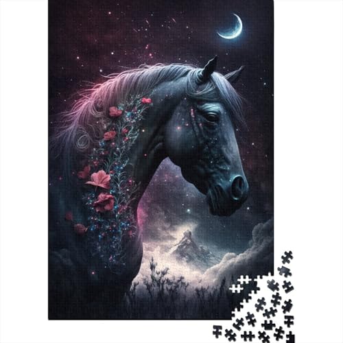 1000-teiliges Puzzle mit Galaxie-Pferd und Blume für Kinder, Puzzle für Erwachsene, Lernspielzeug, 1000 Stück (75 x 50 cm) von LMYmoney