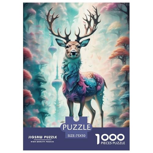 1000-teiliges Puzzle mit Tierkunst-Elch für Erwachsene, Holzpuzzle für Erwachsene und Teenager, Lernpuzzle 1000 Teile (75 x 50 cm) von LMYmoney