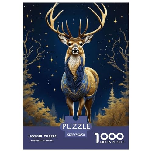 1000-teiliges Puzzle mit Tierkunst-Elch für Erwachsene und Teenager, Lernspielzeug aus Holz, 1000 Teile (75 x 50 cm) von LMYmoney