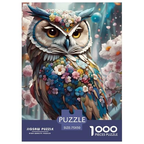 1000-teiliges Puzzle mit Tierkunst-Eule für Erwachsene, Holzpuzzle, Lernspiel für Erwachsene Teenager, 1000 Stück (75 x 50 cm) von LMYmoney