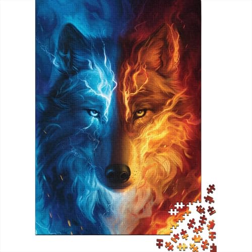 300-teiliges Puzzle mit EIS- und Feuerwolf-Motiv für Kinder, Puzzle für Kinder, einzigartige Heimdekoration und Geschenke, 300 Teile (40 x 28 cm) von LMYmoney