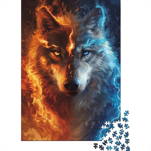 500-teiliges Puzzle, EIS- und Feuerwolf-Puzzle, kreatives rechteckiges Puzzle-Geschenk für Familienspiel, Freunde, 500 Teile (52 x 38 cm) von LMYmoney