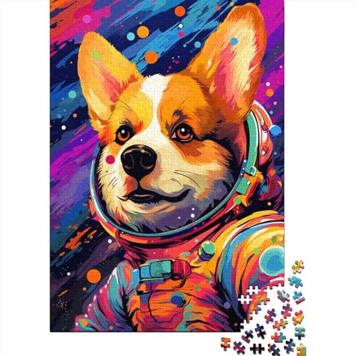 500-teiliges Puzzle, künstlerisches Astronauten-Corgi-Holzbrett-Puzzle, Lernspiel für Kinder, 500 Stück (52 x 38 cm) von LMYmoney