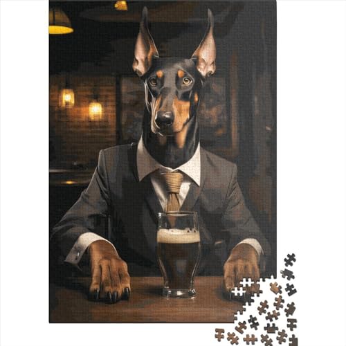 500-teiliges Puzzle „Dobermann im Pub“ für Erwachsene Teenager, Holzpuzzle für Teenager, Geschenke zum Entspannen, Puzzlespiele, 500 Teile (52 x 38 cm) von LMYmoney