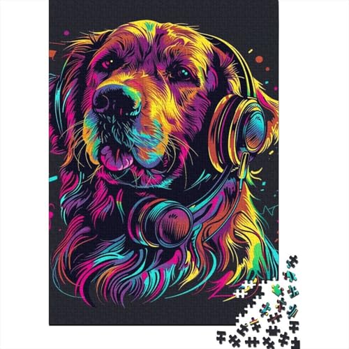 500-teiliges Puzzle „Golden Retriever mit Kopfhörern“ für Kinder, Puzzle, Lernspielzeug, 500 Stück (52 x 38 cm) von LMYmoney