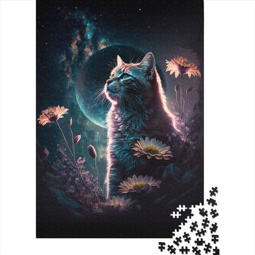 500-teiliges Puzzle „Katze und Blume Neon 3“, Puzzle für Kinder, Holzbrettpuzzle, Lernspiel für Erwachsene, 500 Teile (52 x 38 cm) von LMYmoney