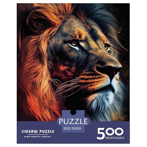 500-teiliges Puzzle mit Tierkunst und Löwenmotiv, für Erwachsene, Holzpuzzle, Puzzles für Erwachsene, Lernspiel, Herausforderungsspielzeug, 500 Stück (52 x 38 cm) von LMYmoney