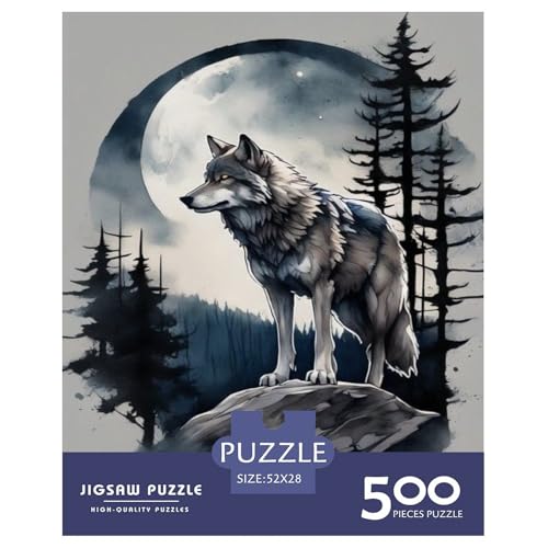 500-teiliges Puzzle mit Tierkunst und Wolf, für Erwachsene, Holzpuzzle, Puzzle für Erwachsene, 500 Teile (52 x 38 cm) von LMYmoney