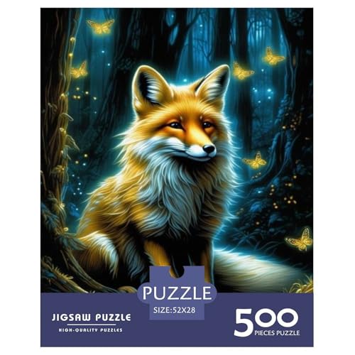 500-teiliges Tierkunst-Fuchs-Puzzle für Erwachsene, Holzpuzzles, Puzzles für Erwachsene, Lernspiel, Herausforderungsspielzeug, 500 Stück (52 x 38 cm) von LMYmoney