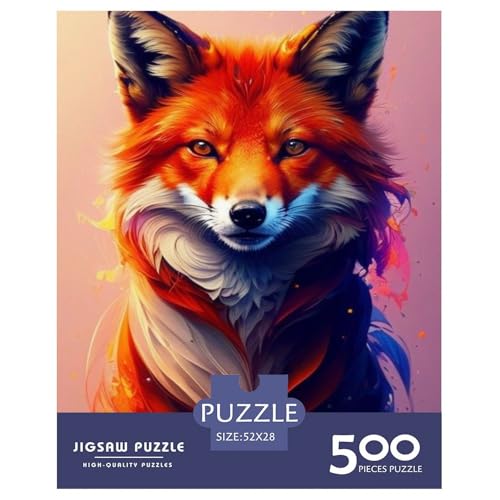 500-teiliges Tierkunst-Fuchs-Puzzle für Erwachsene, schwieriges Holzpuzzle für Erwachsene, 500 Teile (52 x 38 cm) von LMYmoney