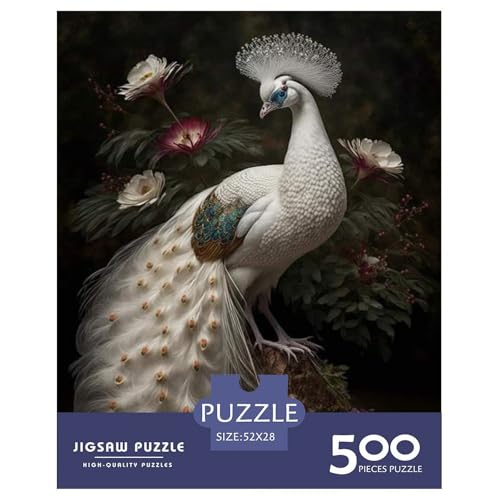 500-teiliges Tierkunst-Pfau-Puzzle für Erwachsene, Holzpuzzle für Erwachsene, Lernspiel, Herausforderungsspielzeug, 500 Stück (52 x 38 cm) von LMYmoney