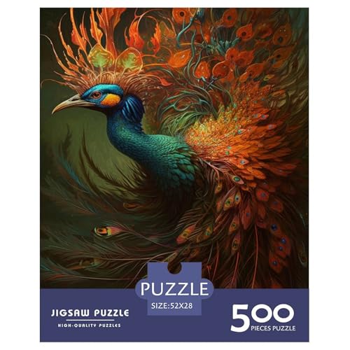 500-teiliges Tierkunst-Pfauen-Puzzle für Erwachsene, Holzpuzzle für Erwachsene und Teenager, Lernpuzzle 500 Teile (52 x 38 cm) von LMYmoney