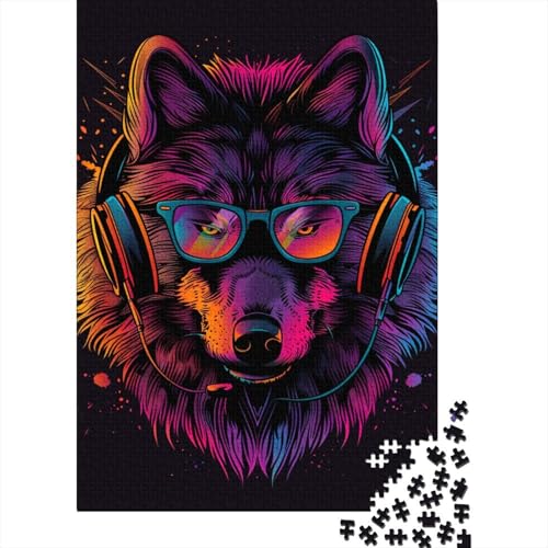 500-teiliges Wolf-mit-Kopfhörer-Puzzle für Kinder, Holzpuzzles, Puzzles für Kinder, Lernspiel, Herausforderungsspielzeug, 500-teilig (52 x 38 cm) von LMYmoney