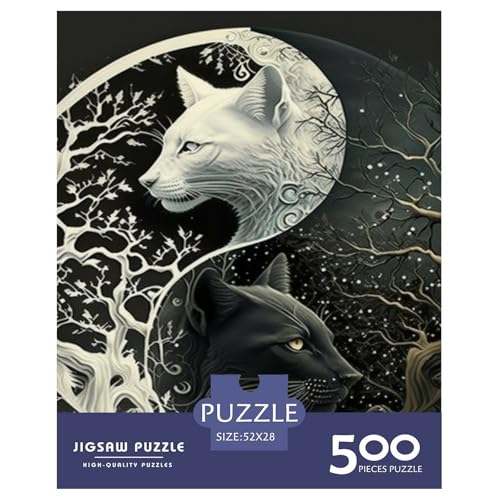 500-teiliges Yin-Yang-Kunstpuzzle für Erwachsene, Holzpuzzles, Puzzles für Erwachsene, Lernspiel, Herausforderungsspielzeug, 500 Stück (52 x 38 cm) von LMYmoney