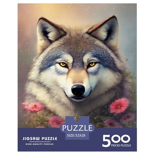 Animal Art Wolf Puzzles 500 Teile Holzpuzzles für Erwachsene und Teenager Familienspiel 500 Stück (52x38cm) von LMYmoney