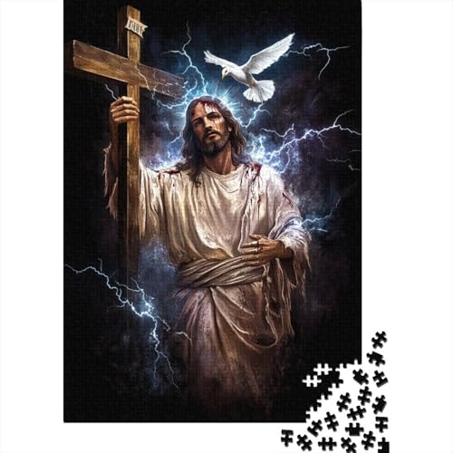 Art Christian Jesus Puzzle für Erwachsene, 100% recycelte Holzplatte, Denksportaufgaben für Frauen und Männer, 1000 Teile (75 x 50 cm) von LMYmoney