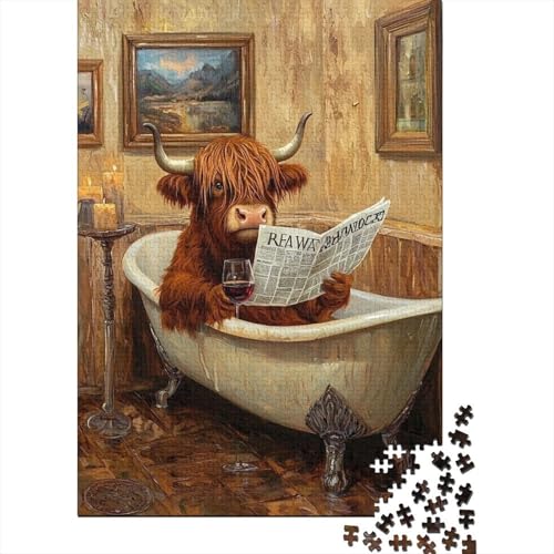 Art Highland Cow Puzzle für Erwachsene, 100% recycelte Holzplatte, Denksportaufgaben für Frauen und Männer, 1000 Teile (75 x 50 cm) von LMYmoney