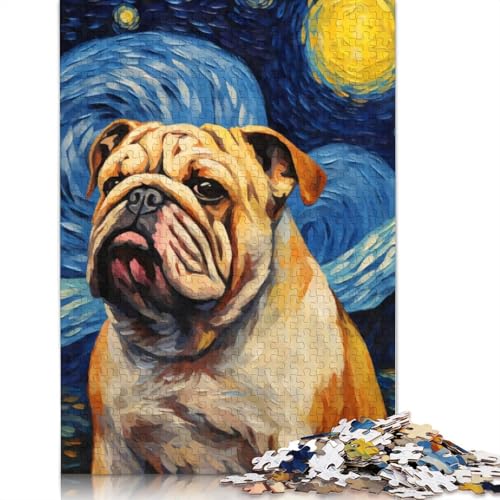 Bulldog Starry Night Puzzle, Alter 18 Jahre, Upe Lernspiele, Puzzle für Erwachsene und Teenager, 1000 Teile (75 x 50 cm) von LMYmoney