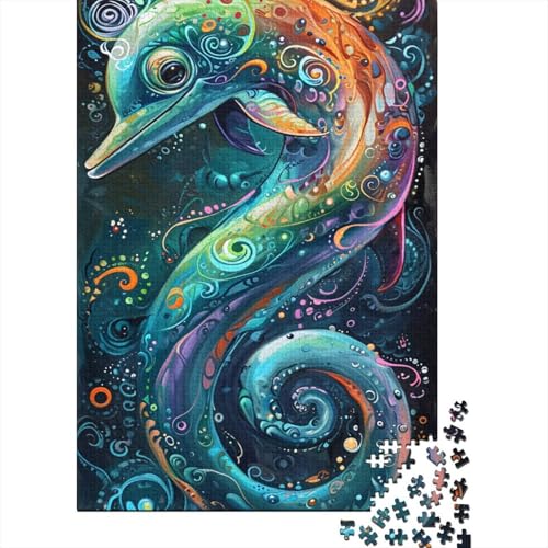 Bunte Delfine Puzzle für Erwachsene, 1000 Teile, klassisches Puzzle, Puzzle, Wandkunst, einzigartiges Spielzeug, Geschenk, 1000 Teile (75 x 50 cm) von LMYmoney