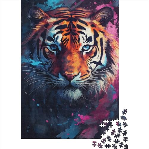 Bunter Tiertiger 1000-Teile-Puzzle für Teenager-Geschenke, Holzpuzzle, Puzzle für Kinder, Heimlernspiele, DIY-Spielzeug, 1000-teilig (75 x 50 cm) von LMYmoney