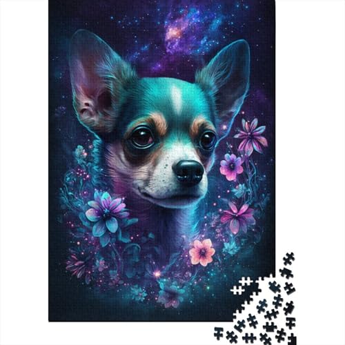 Chihuahua-Blumen-Puzzle 1000 Teile, Puzzle für Kinder, Denkspiel, Puzzle-Spielzeug für Kinder, 1000 Teile (75 x 50 cm) von LMYmoney