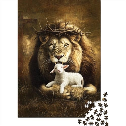 Christian Lion Christliche religiöse Überzeugungen Puzzle Alter 18 Jahre Upe Lernspiele Papier Rechteckiges Puzzle für Erwachsene Teenager 70x50cm/1000 Teile von LMYmoney