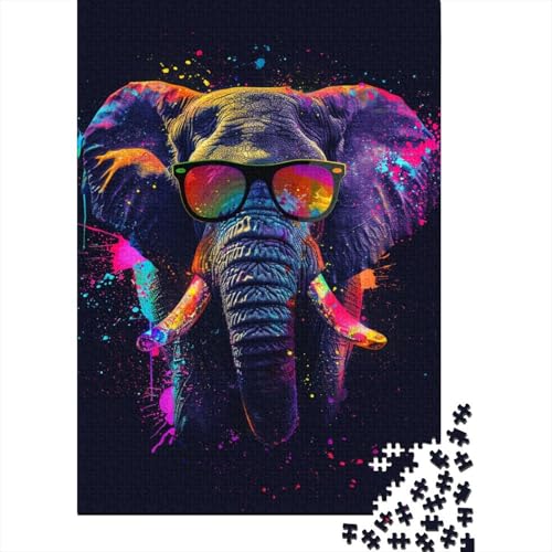 Elefant mit Sonnenbrille Puzzle für Erwachsene 1000 Teile, klassisches Puzzle, Puzzle, Wandkunst, einzigartiges Spielzeug, Geschenk, 1000 Teile (75 x 50 cm) von LMYmoney